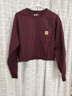 Carhartt Deep Burgundy Cropped Long Sleeve Pocket Tee